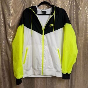 Nike Unisex Black Neon Yellow Windrunner Colorblock Zip Jacket Large
